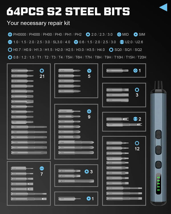 68-in-1 Electric Screwdriver Set with 5 Torque Settings