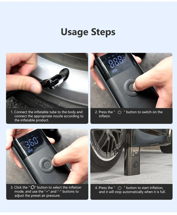 Compact High-Pressure Mini Air Compressor with Wireless Charging
