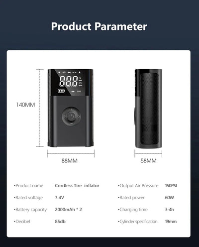 Compact High-Pressure Mini Air Compressor with Wireless Charging